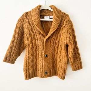Zara Boys Cable Knit Cardigan Fisherman Button Up Blazer Mustard Size 18-24